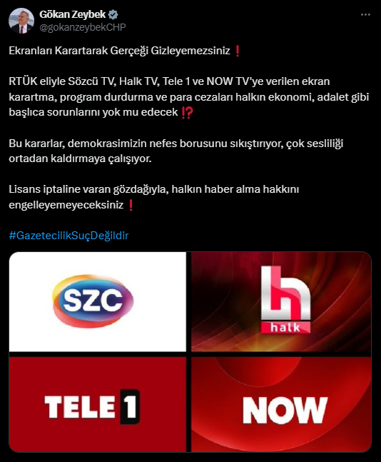 Chp'li Zeybek'ten, Rtük'e Tepki: Halkın Haber Alma Hakkını Engelleyemeyeceksiniz