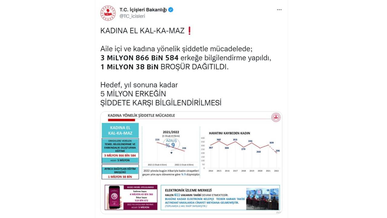 İçişleri: Kadın Cinayetleri Geçen Yıla Göre Yüzde 9 Azaldı