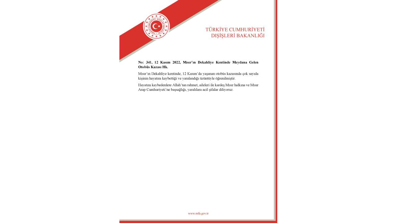 Dışişleri Bakanlığı'ndan Mısır'a taziye mesajı