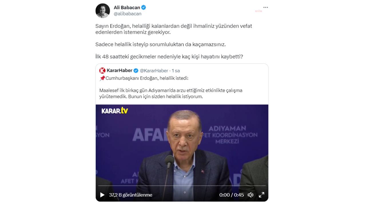 Babacan: “Helalliği Kalanlardan Değil İhmaliniz Yüzünden Vefat Edenlerden İstemeniz Gerekiyor"