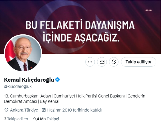 Kemal Kılıçdaroğlu, Twitter Profiline “13. Cumhurbaşkanı Adayı” Sıfatını Ekledi
