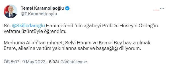 Karamollaoğlu'dan Selvi Kılıçdaroğlu'na Taziye Mesajı