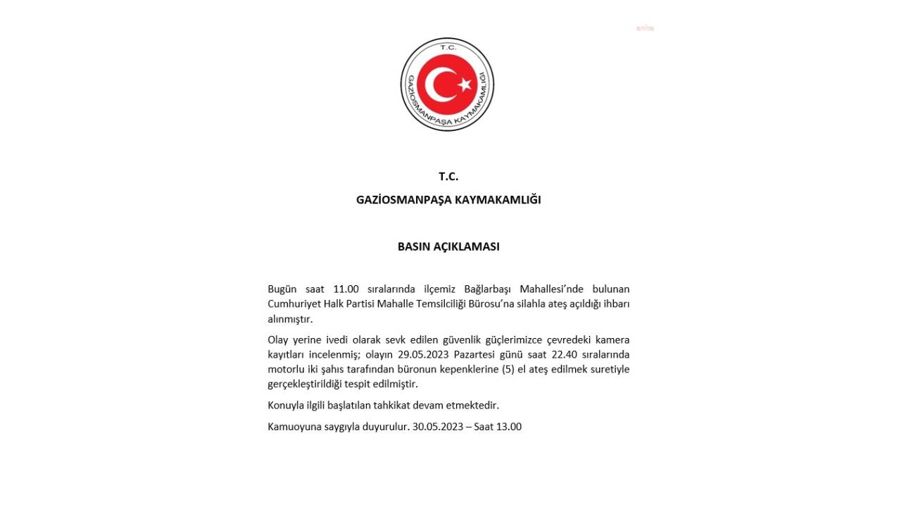 Gaziosmanpaşa’da Chp Bürosuna Silahlı Saldırı Düzenlendi