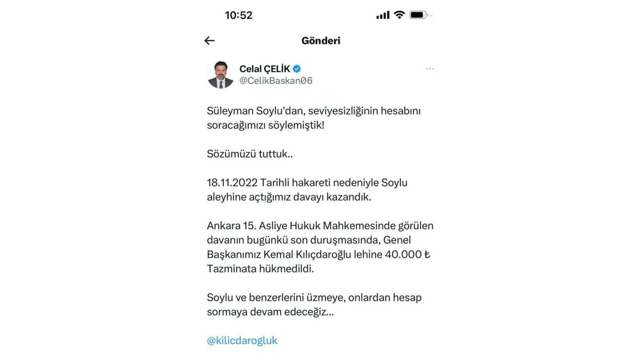 Kılıçdaroğlu’nun Açtığı Davada Soylu Mahkum Oldu; Chp Liderine 40 Bin Lira Ödeyecek