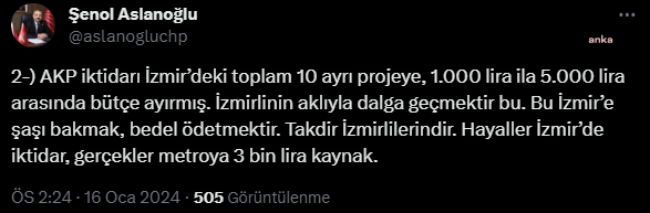 Chp İzmir İl Başkanı Şenol Aslanoğlu: "Hayaller İzmir'de İktidar, Gerçekler Metroya 3 Bin Lira Kaynak"