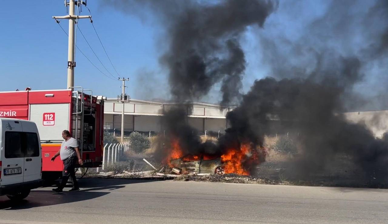 Kaza Yapan Otomobilde Çıkan Yangın, Otluk Alanı Da Yaktı